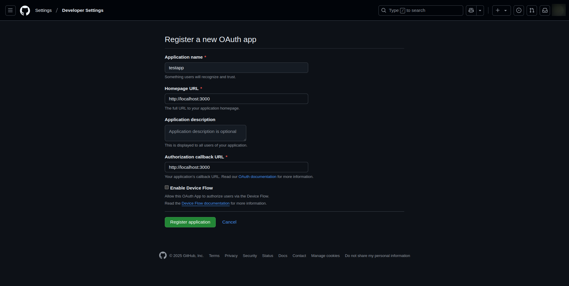 Register OAuth App