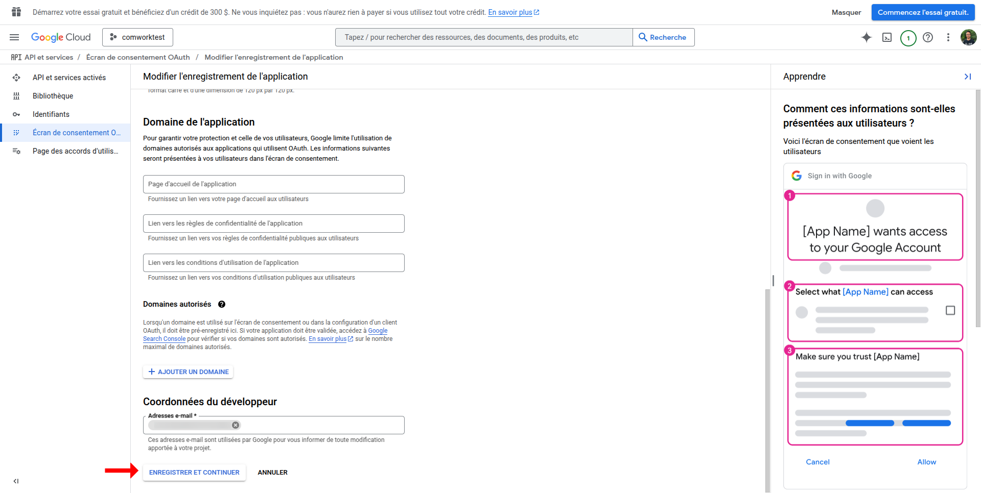 OAuth consent screen
