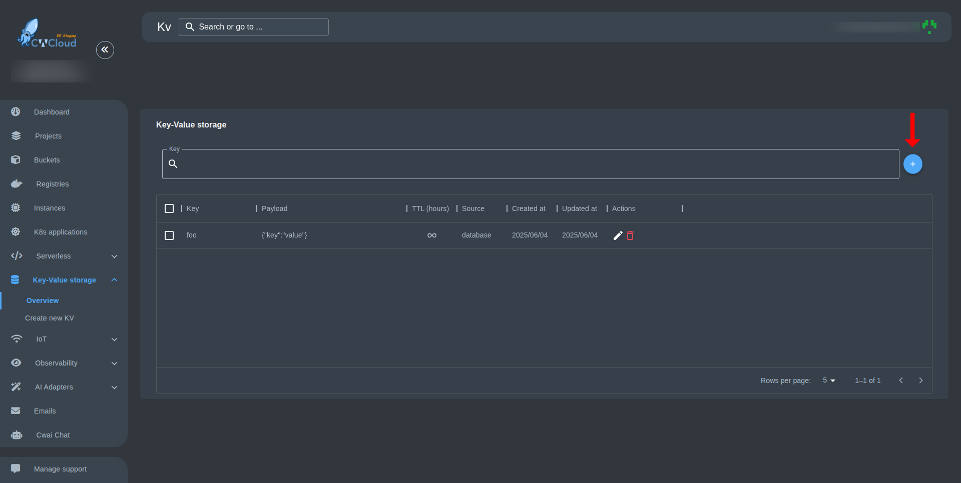 KV storage user page
