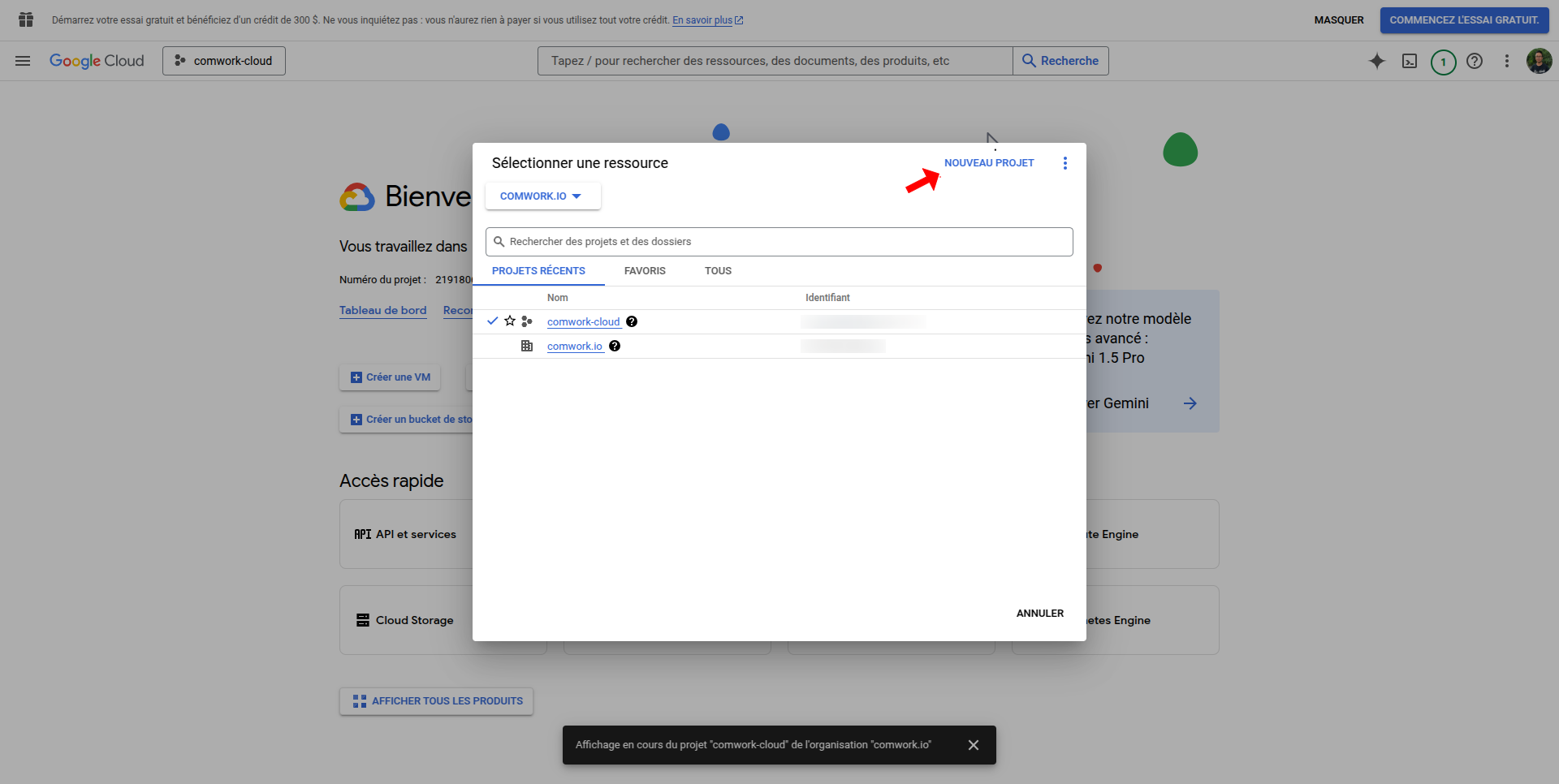 Créer nouveau projet google