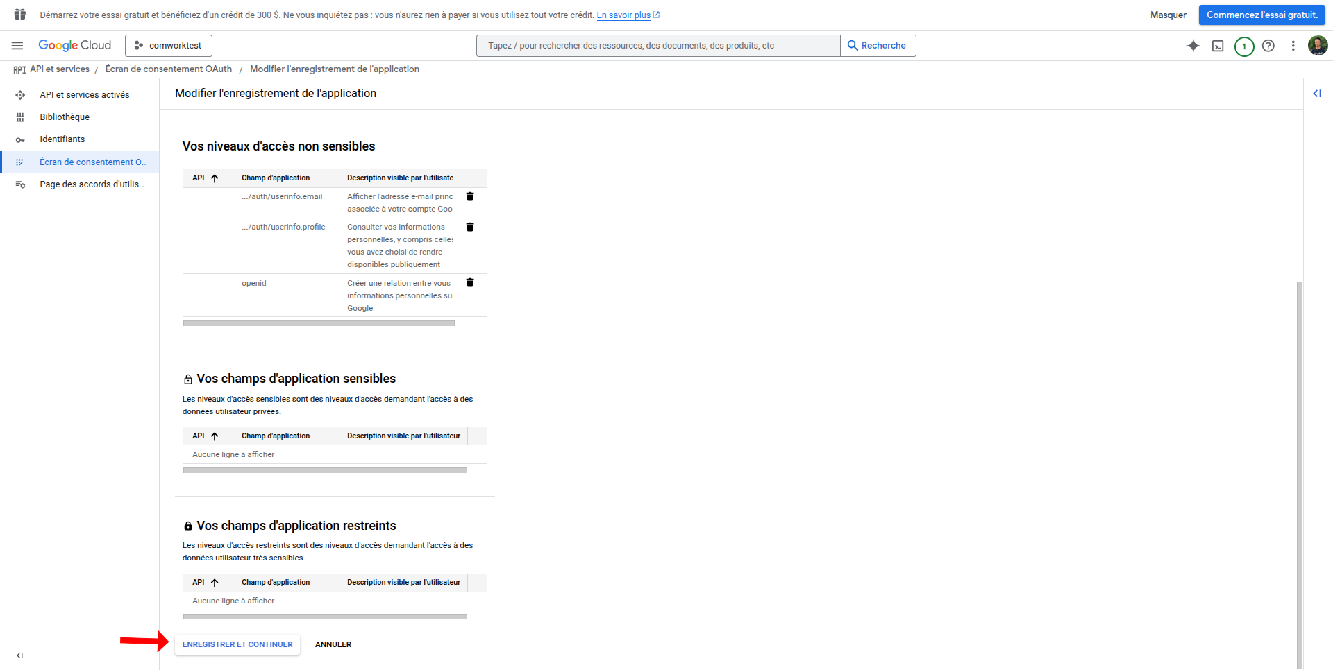 Écran de consentement OAuth