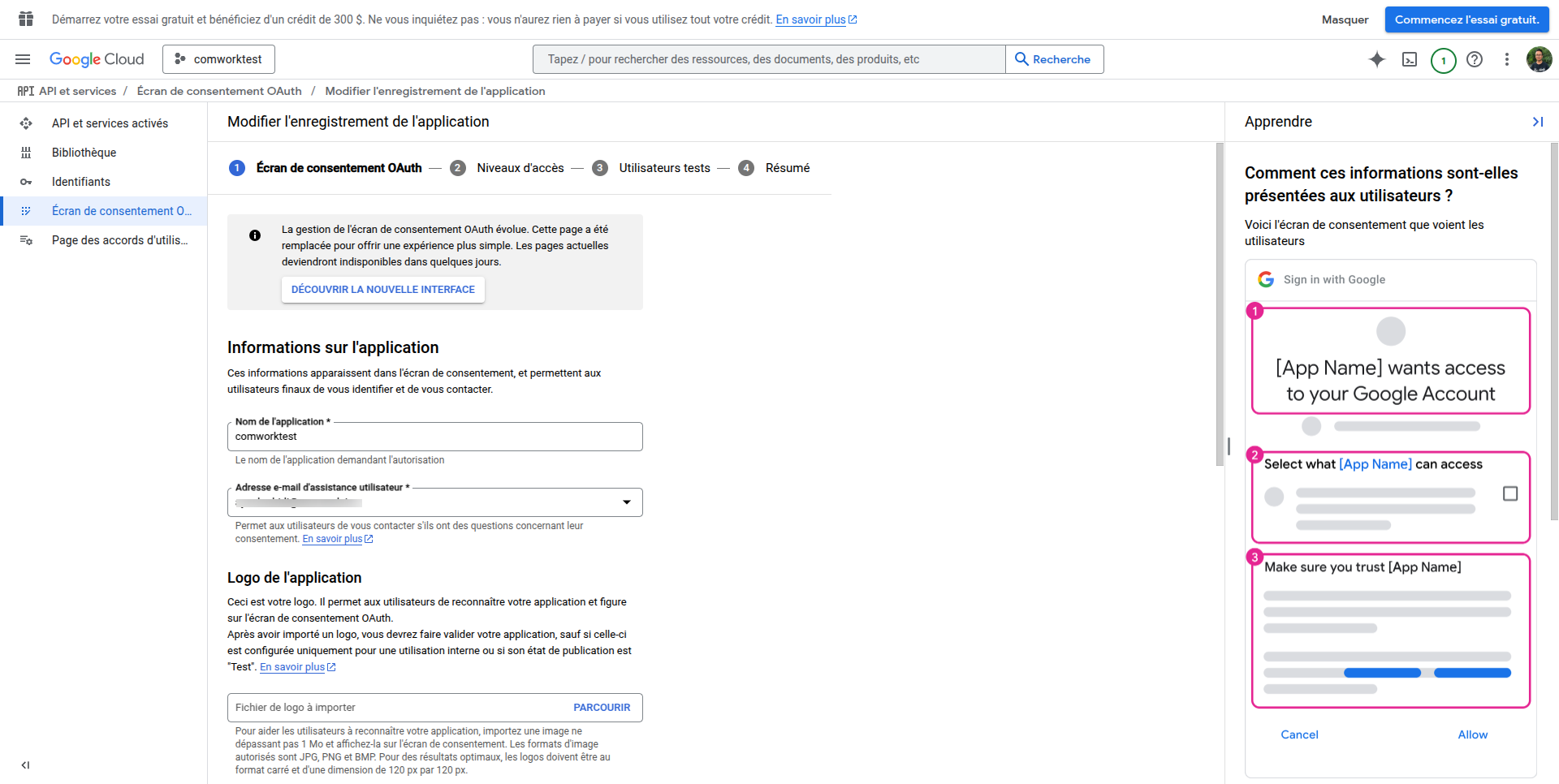 Écran de consentement OAuth